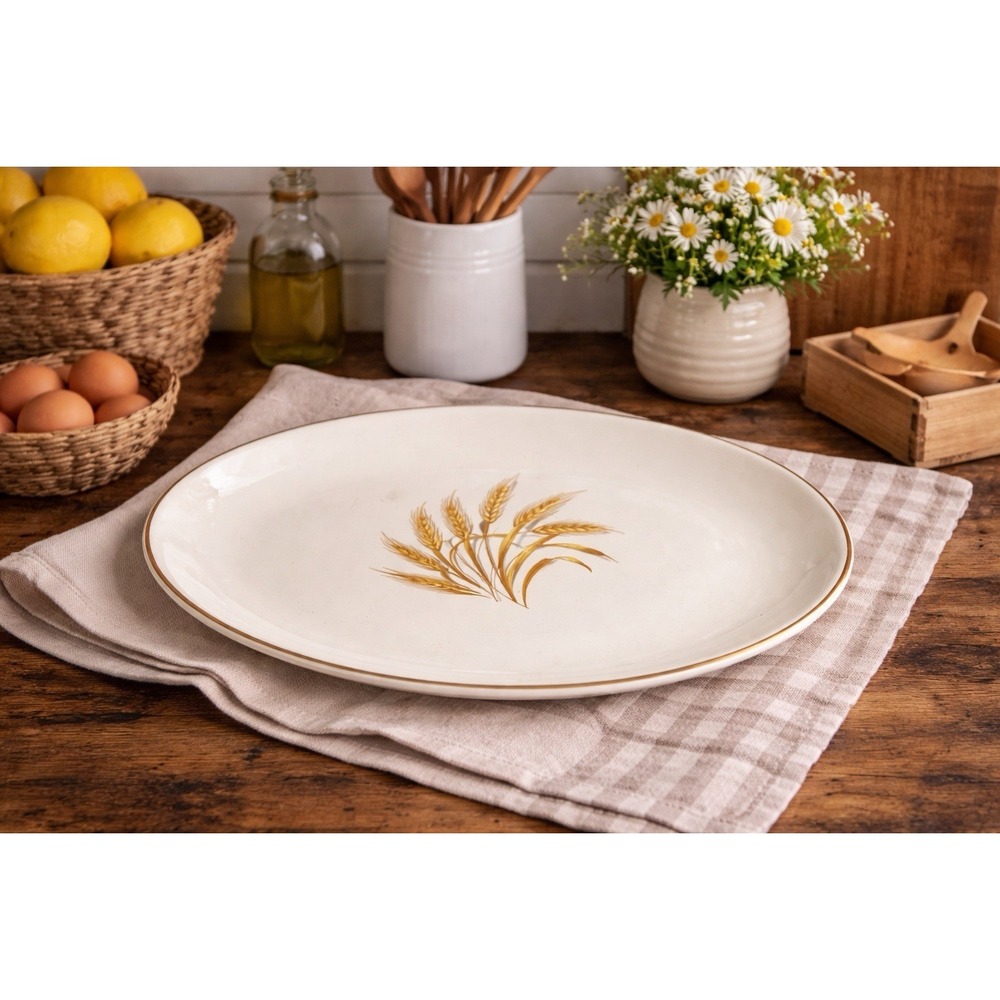 Vintage Golden Wheat Oval Serving Platter 12" Eggshell Georgian Made In U. S. A